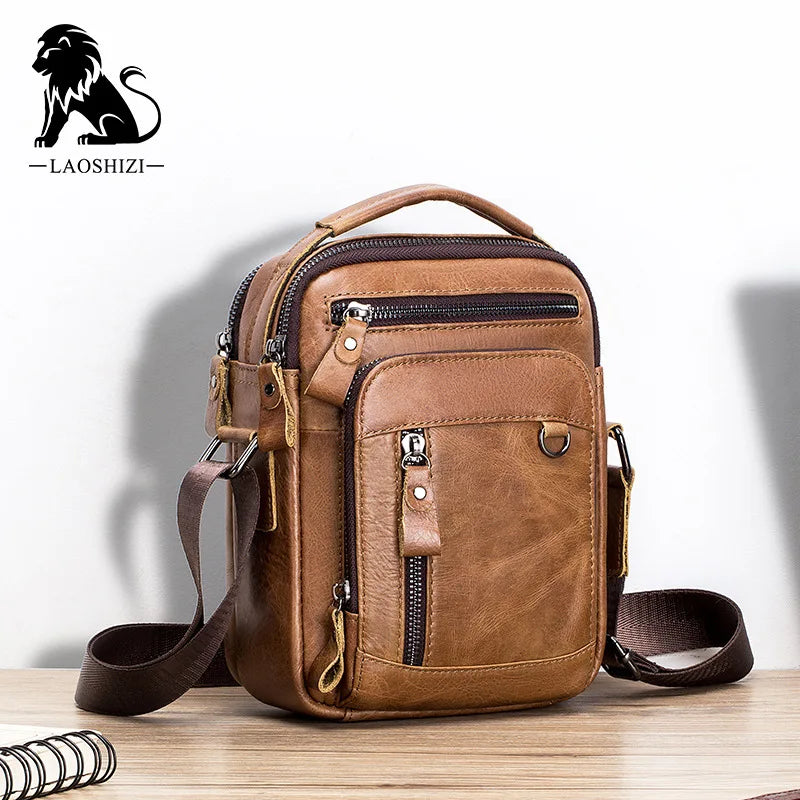 Men's 100% Genuine Leather Shoulder Bag – Compact Crossbody Handbag