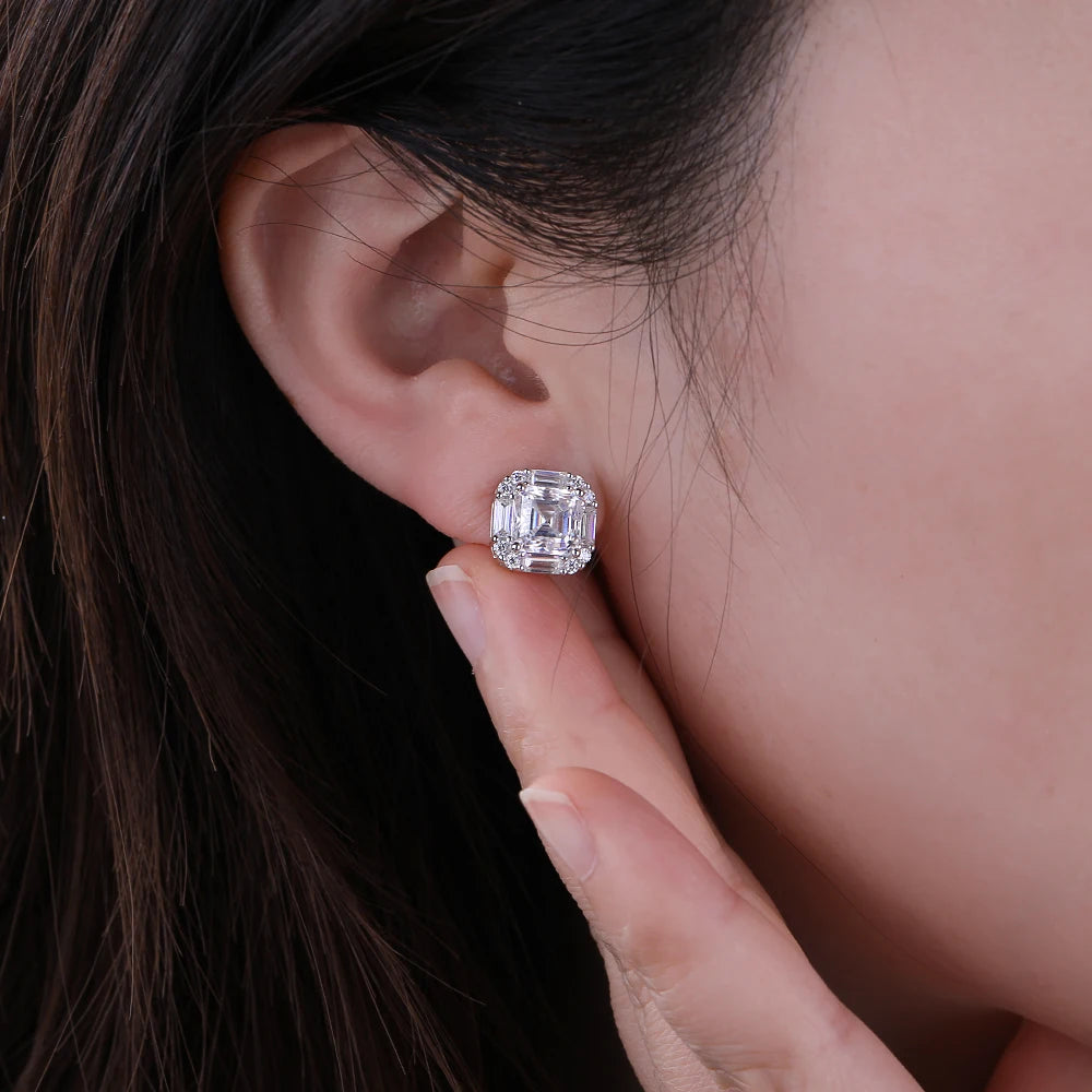 2CT Asscher Cut Moissanite Necklace for Women 925 Sterling Silver Baguette Halo Lab Diamond Pendant Bridal Wedding Jewelry Gifts