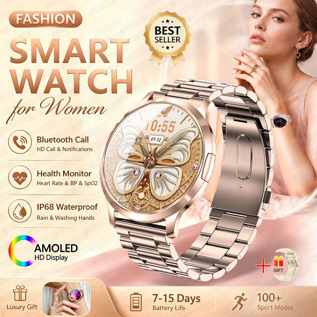 1.32-Inch AMOLED Smartwatch with 100+ Sports Modes & Bluetooth Calling