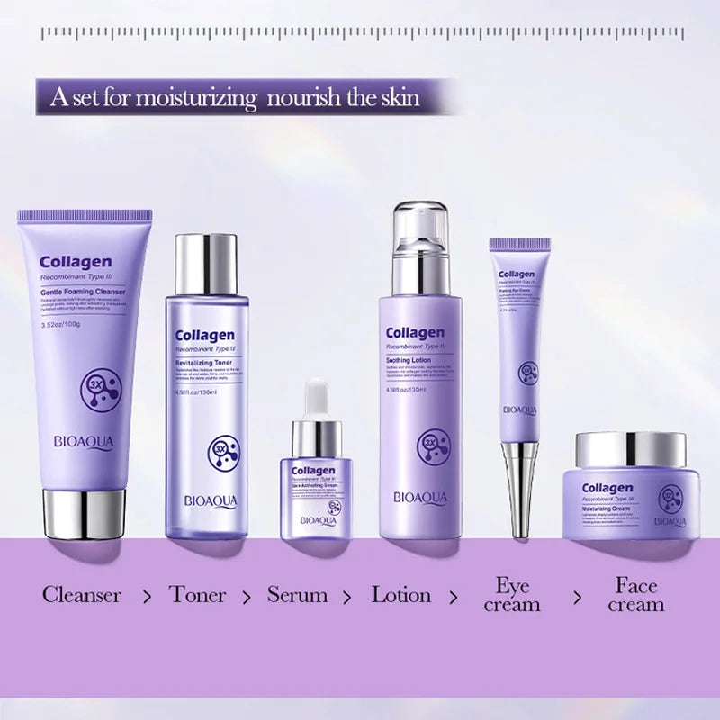 BIOAOUA Collagen Anti-Wrinkle Skincare Set – 6pcs with Eye Cream, Face Cream, Toner & Serum