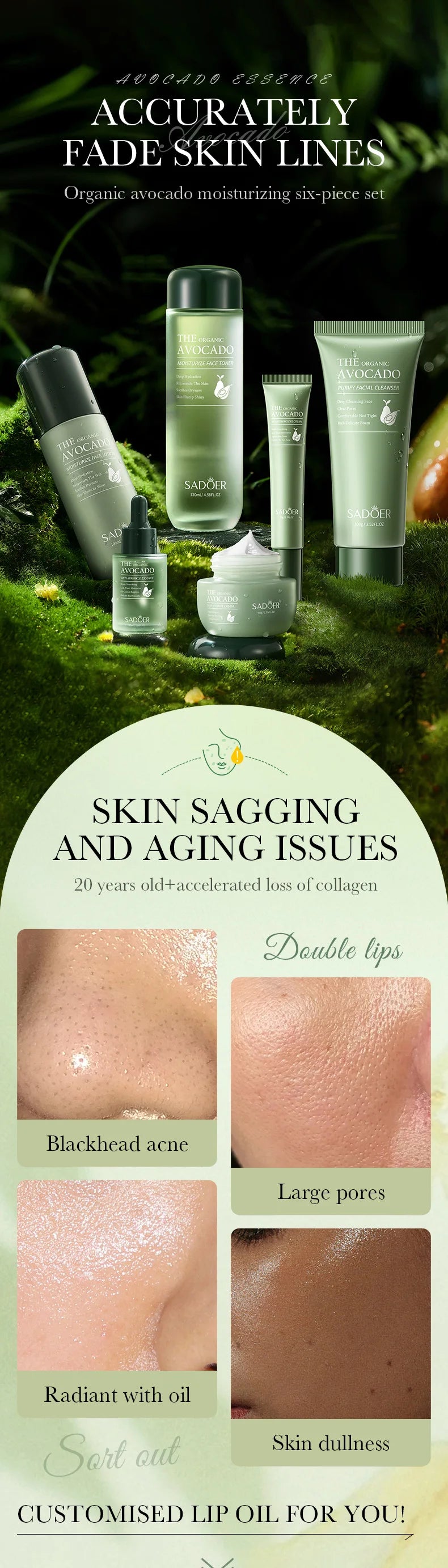 SADOER Avocado Skin Care Set 6pcs – Cleansing, Hydrating & Pore Purifying Kit