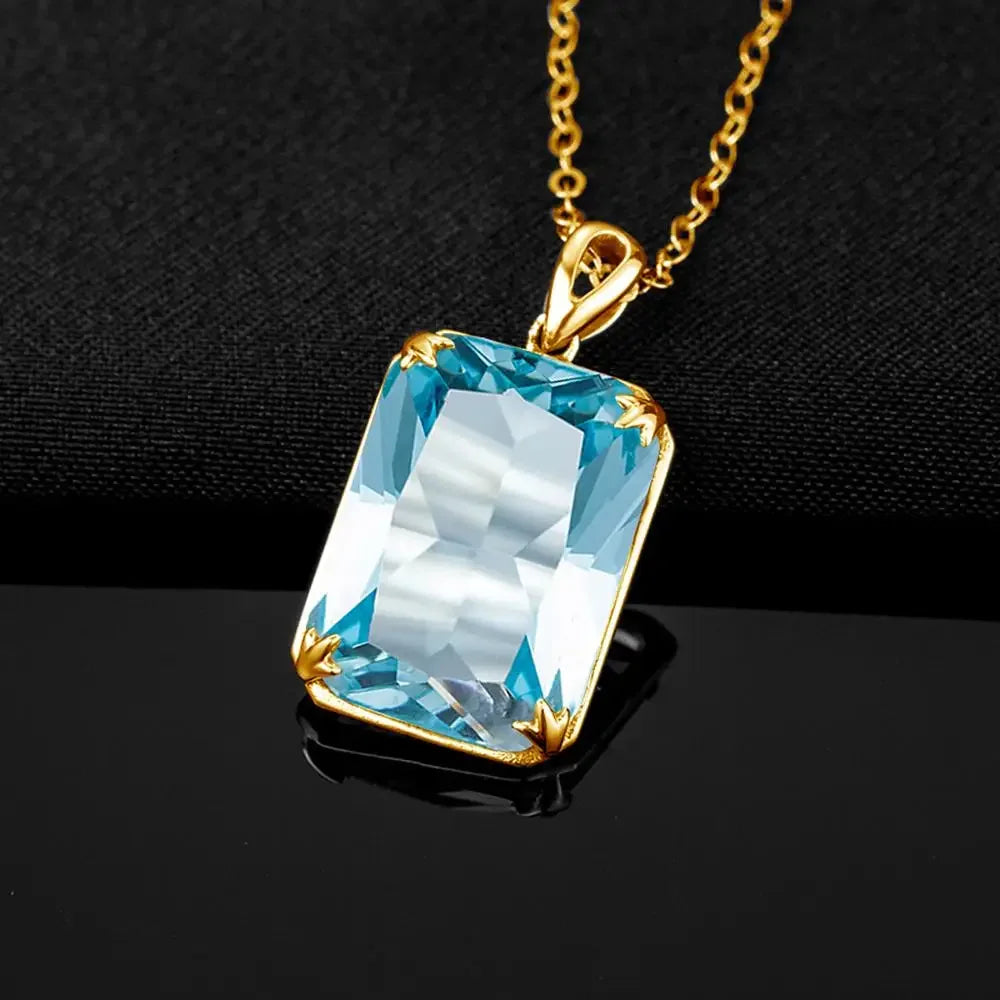 100% Real Silver 925 Necklace Pendant Aquamarine Women Jewelry Birthday Party Banquet Girl Accessories
