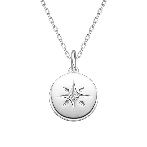 925 Silver Round Star Pendant Necklace For Women Simple Coin Necklace Fine Jewellery Party Gift