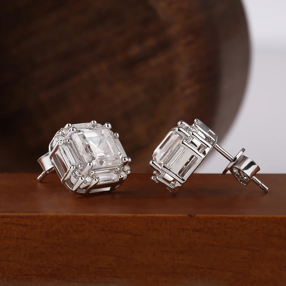 2CT Asscher Cut Moissanite Necklace for Women 925 Sterling Silver Baguette Halo Lab Diamond Pendant Bridal Wedding Jewelry Gifts