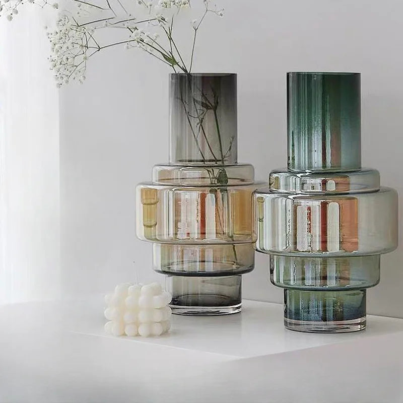 Gradient Color Ornaments Geometric Creative Vases Minimalist Home Decor Living Room Decoration Flower Arrangement Glass Vases