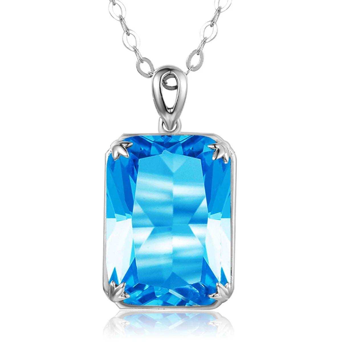 100% Real Silver 925 Necklace Pendant Aquamarine Women Jewelry Birthday Party Banquet Girl Accessories