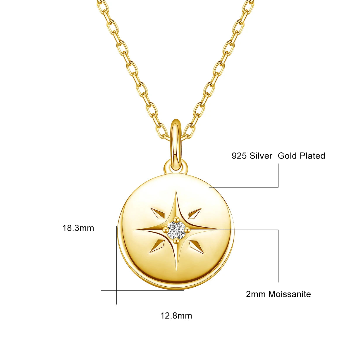 925 Silver Round Star Pendant Necklace For Women Simple Coin Necklace Fine Jewellery Party Gift