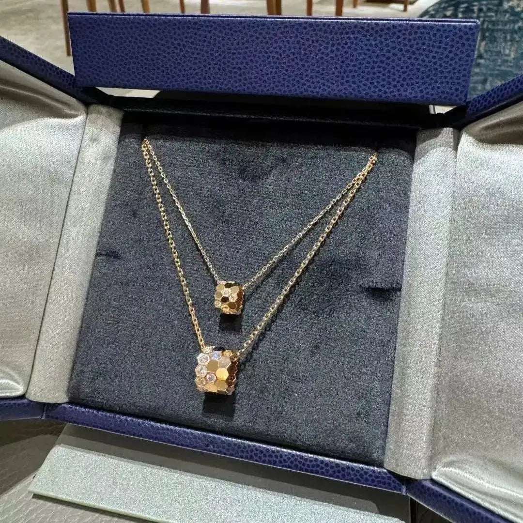 Honeycomb Design S925 Pure Silver Necklace With Diamond inlay, luxurious and Exquisite Women's Fashion Jewelry, Wedding Gift