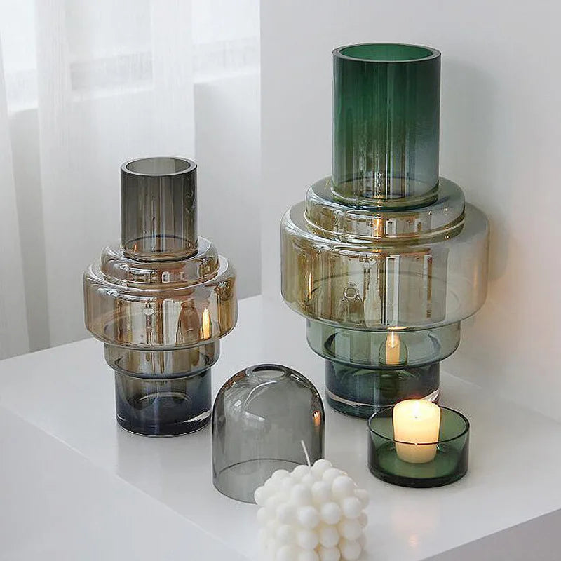 Gradient Color Ornaments Geometric Creative Vases Minimalist Home Decor Living Room Decoration Flower Arrangement Glass Vases
