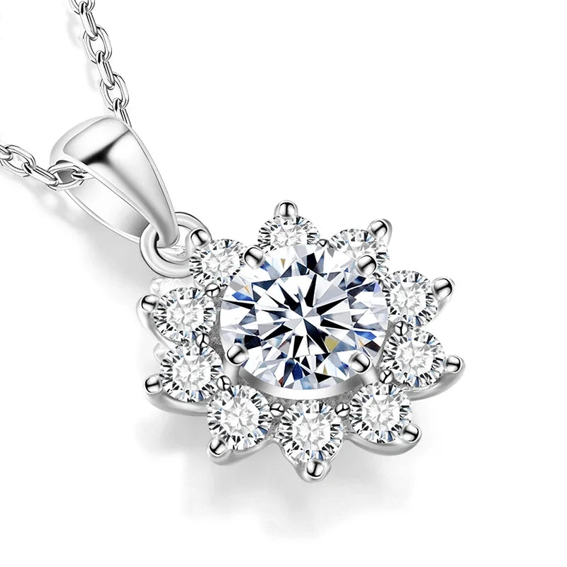 925 Silver Necklace With Real D Color Moissanite 1 Carat Round Shape best gift wedding jewelry