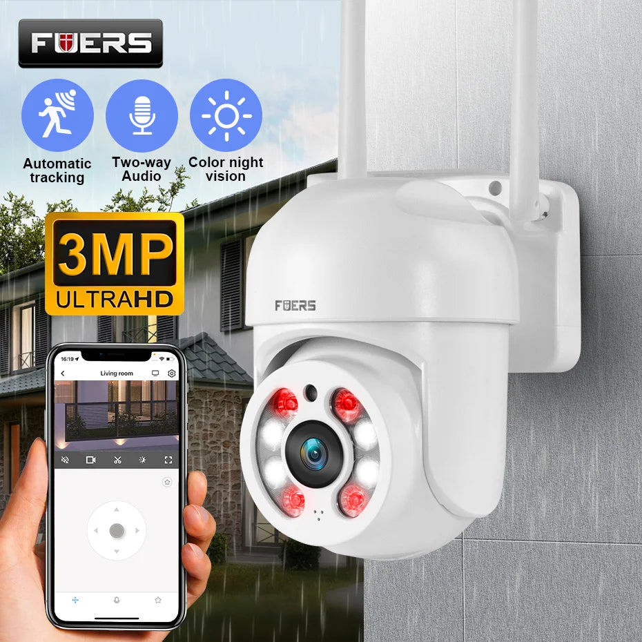 FUERS 3MP PTZ Outdoor WiFi Security Camera, 4X Zoom, AI Auto Tracking