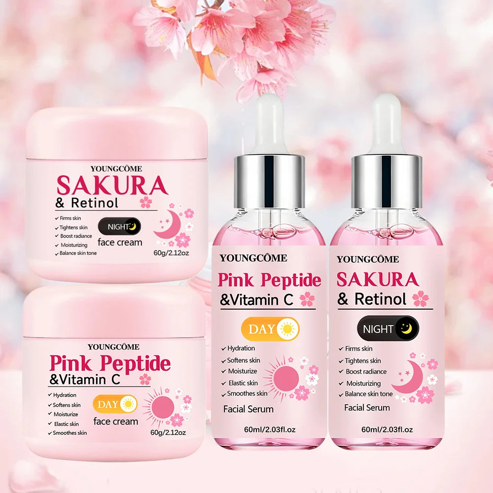 Pink Peptide & Sakura Retinol Day & Night Skincare Set 4pcs