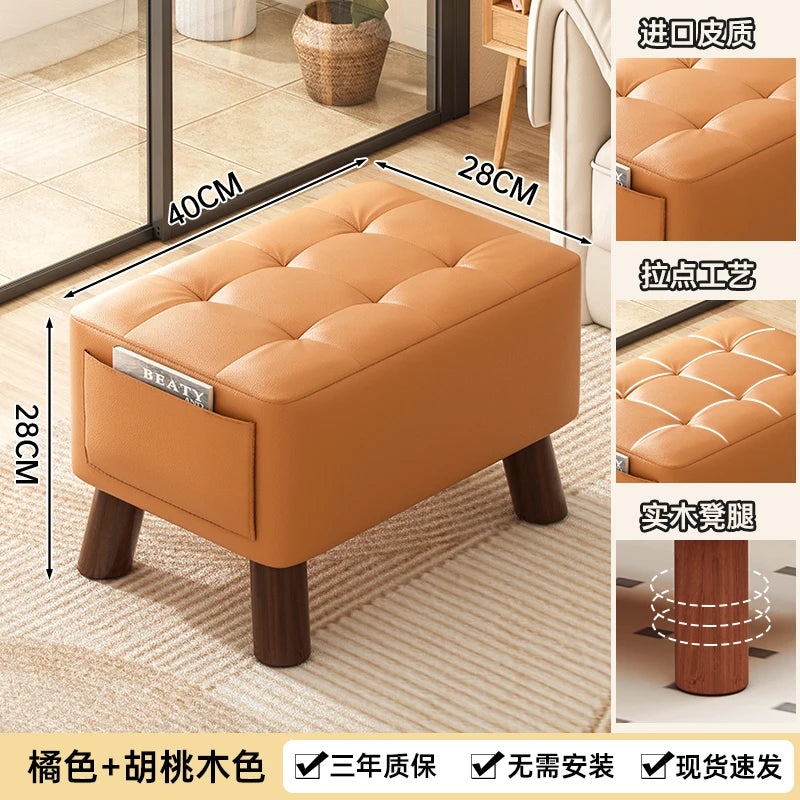 Creative Leather Footstool – Minimalist Square Sofa Stool for Living Room