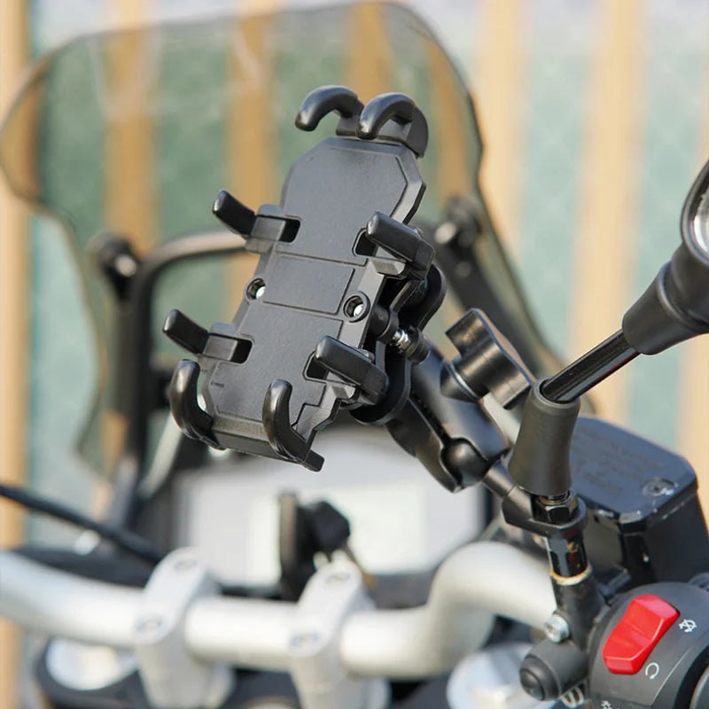 Motorcycle Electric Bike Mobile Phone Holder Aluminum Handlebar Bicycle Riding Bracket GPS Mount Phone Holder W/ Shock Absorber