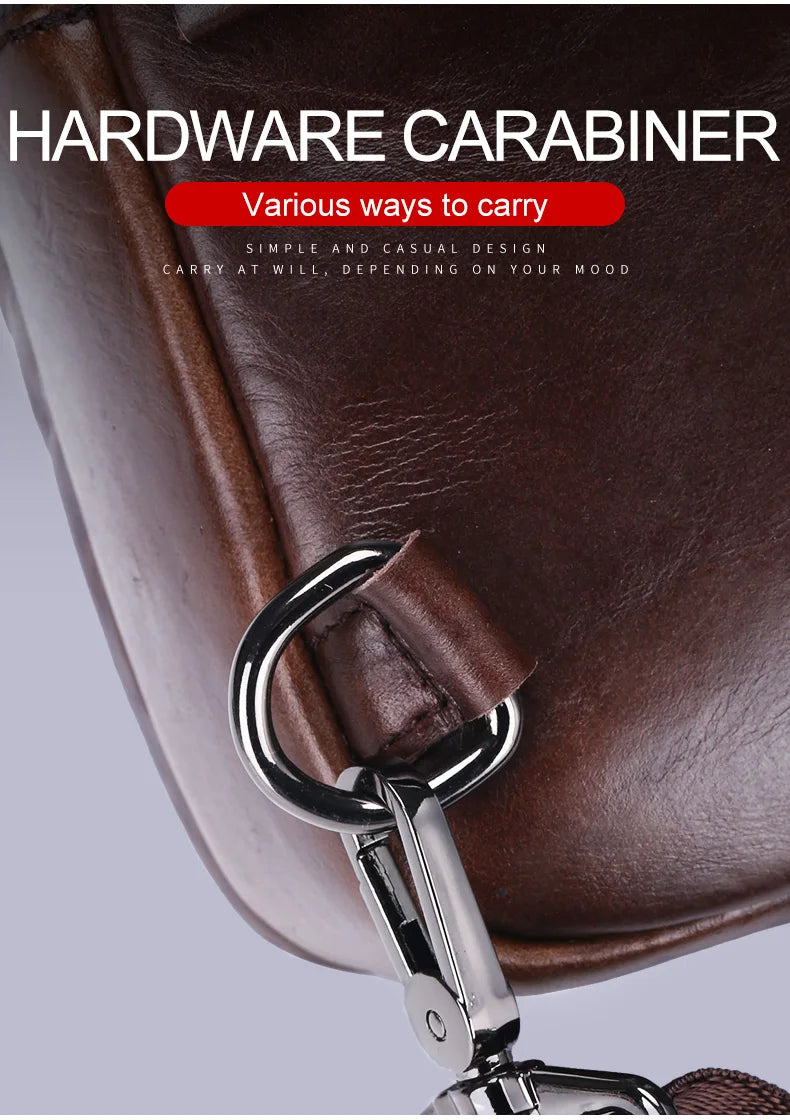 BULLCAPTAIN Men's Leather Chest Bag – Large Capacity Sling Messenger Bag XB-127