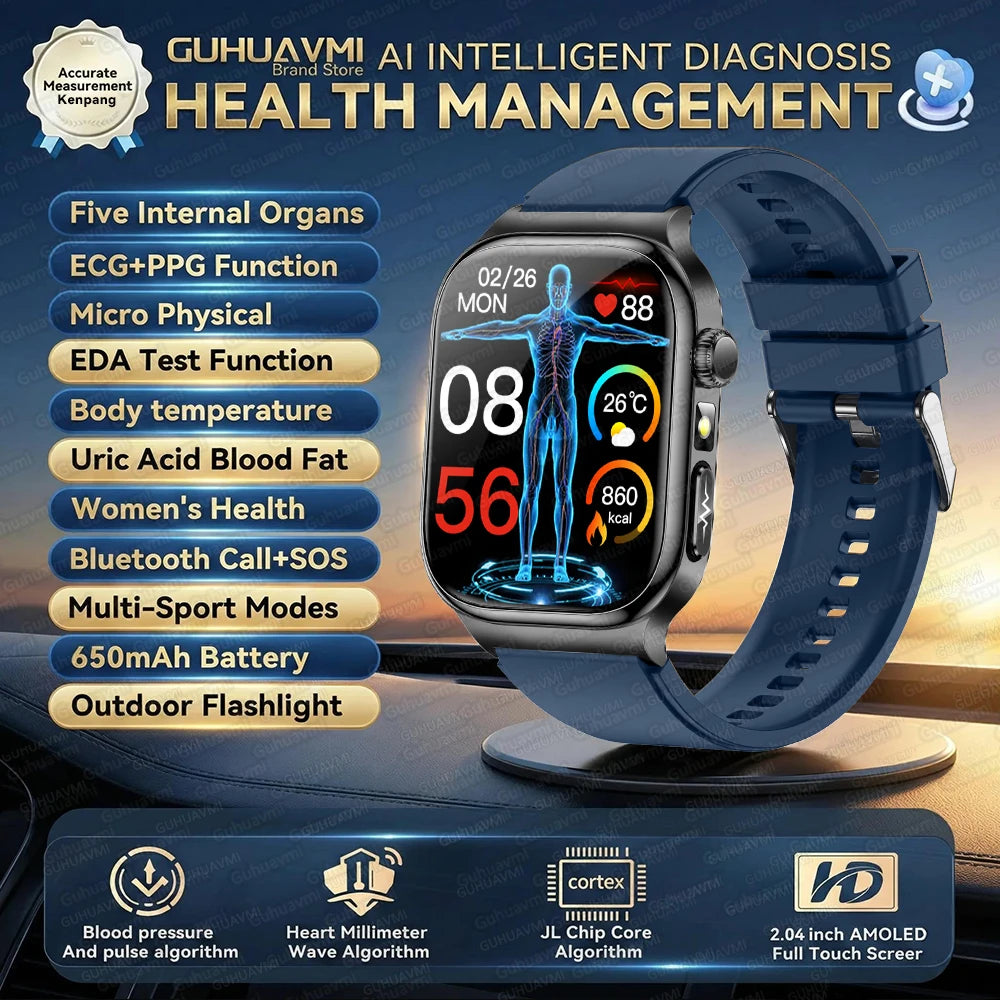 AMOLED Health Smartwatch with ECG, Blood Oxygen, Blood Pressure & Body Fat Tracking