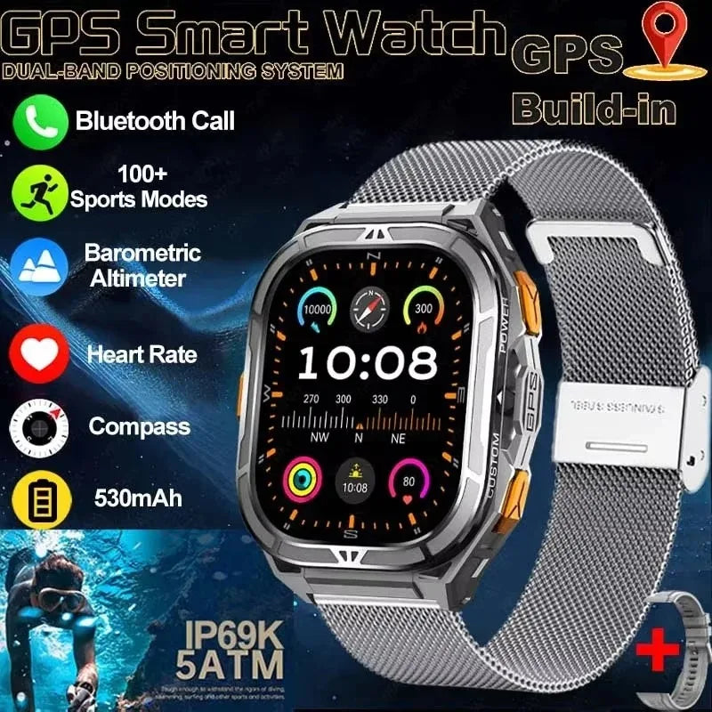Men's GPS Smart Watch 1.96" AMOLED with Compass & Bluetooth Call