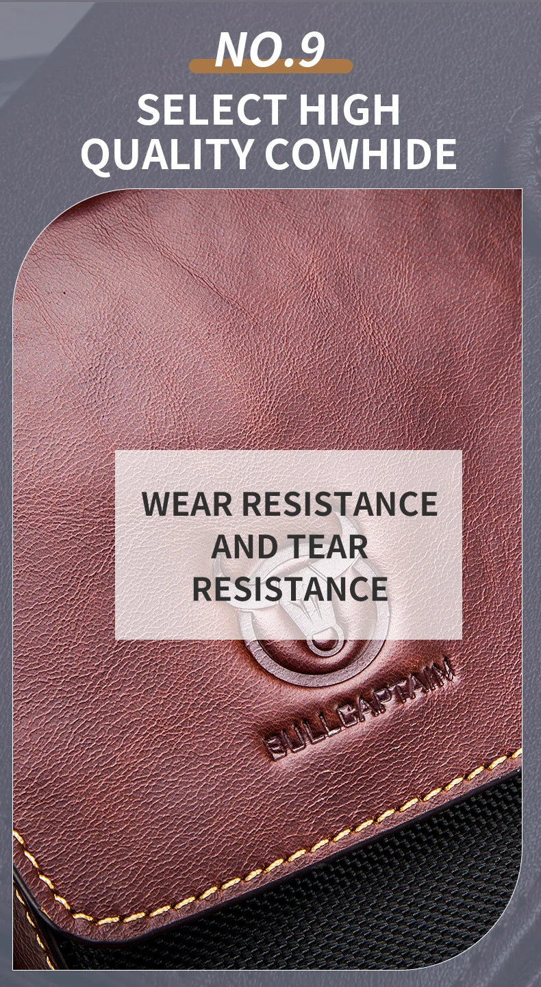 BULLCAPTAIN Men Chest Bag Head Layer Cowhide Men's Bag Casual Fashion Chest Belt Bag Popular Styles Business Shoulder Bag