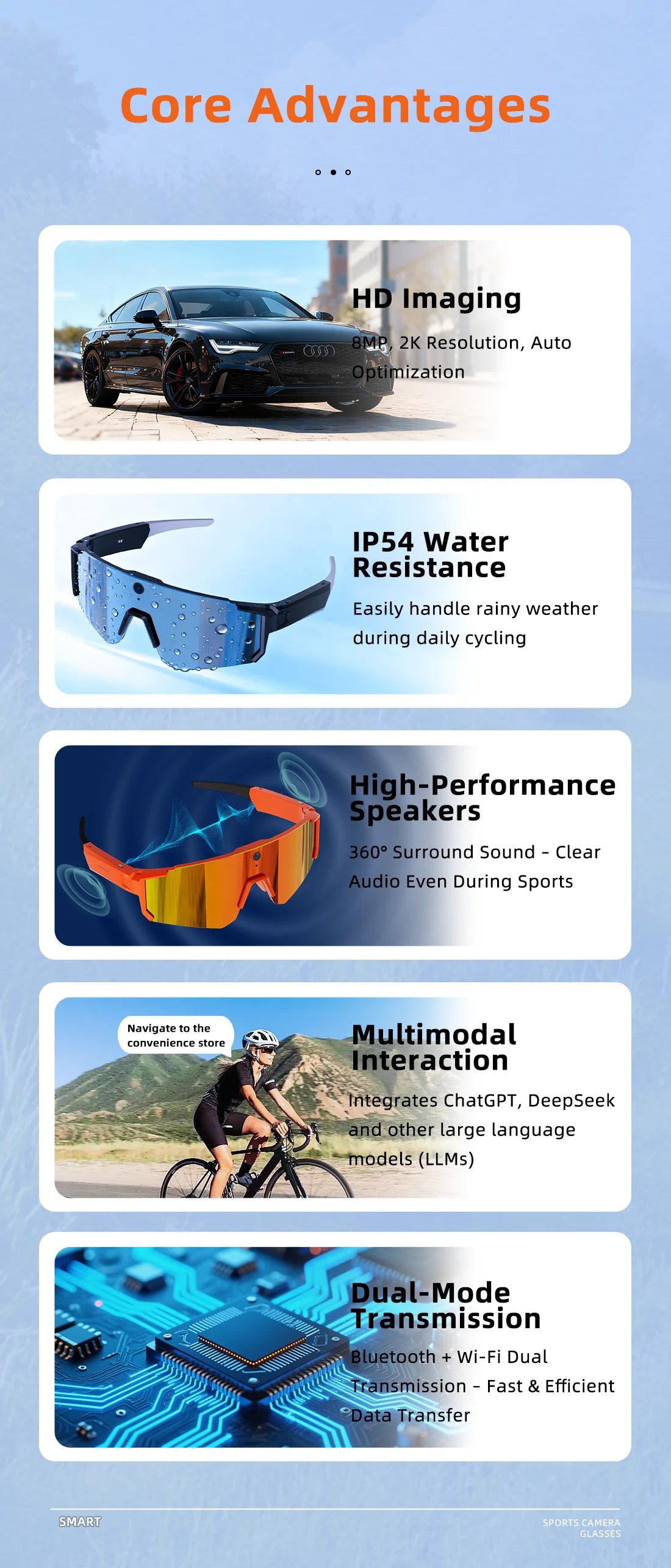 2026 New Smart Glasses Men 800W HD Photo Video Bluetooth Call Translation Anti Glare Running Baseball Sunglasses Cycling Glasses