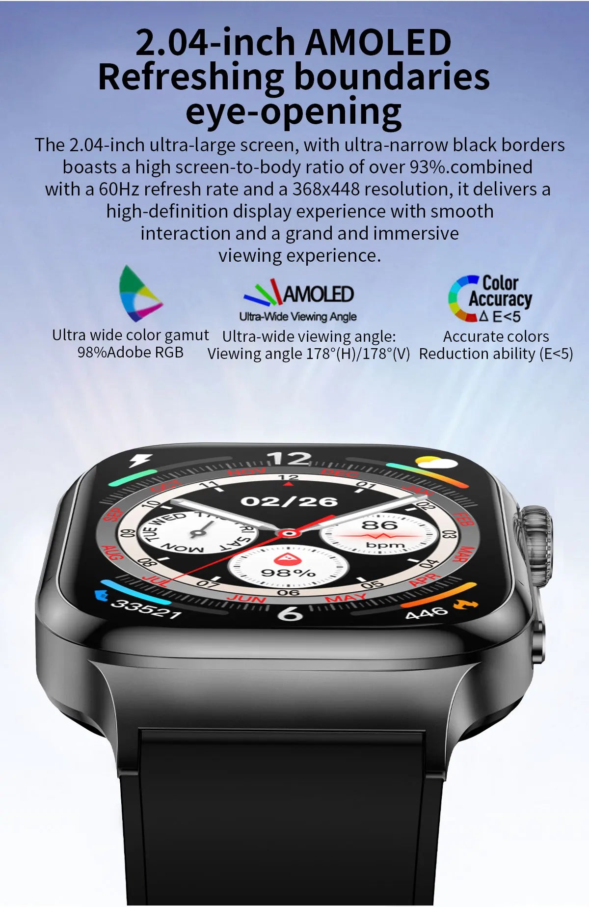 AMOLED Health Smartwatch with ECG, Blood Oxygen, Blood Pressure & Body Fat Tracking