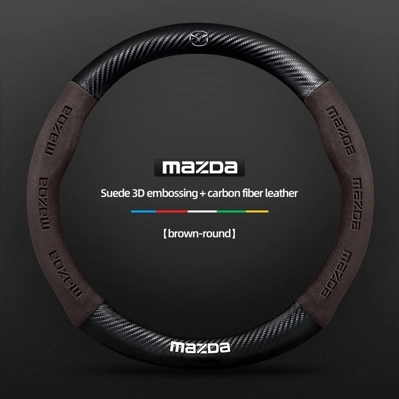 Steering Wheel Cover for Mazda – Genuine Leather Carbon Fibre Axela CX3 CX5 CX30 MX30
