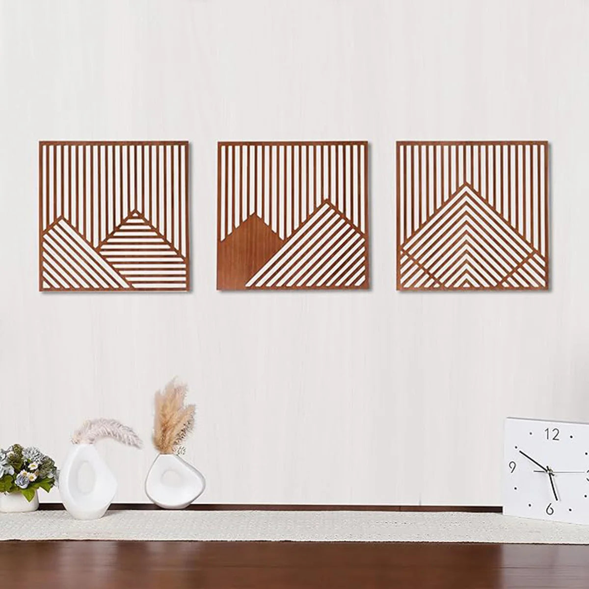 3-Piece Modern Wood Wall Art Set, Easy Install Home Decor for Living Room