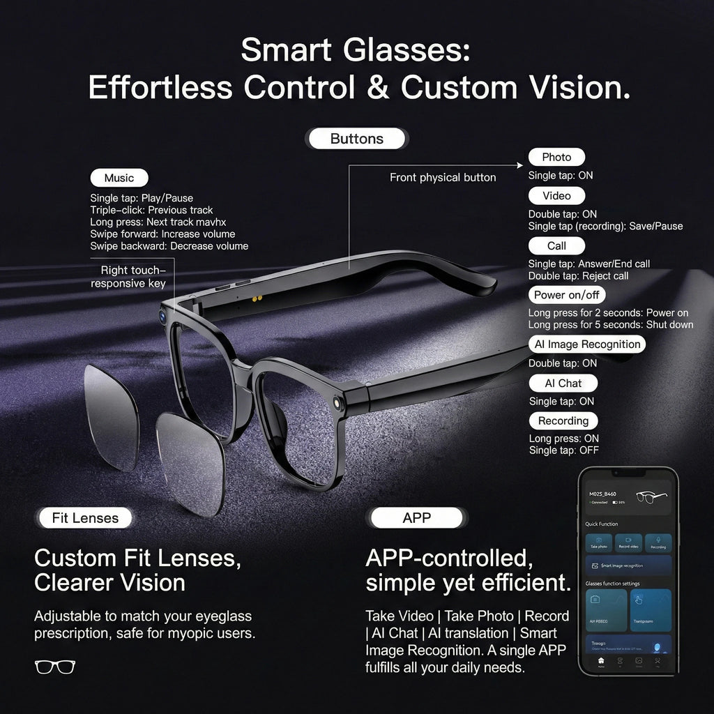 2026 New Smart AI Glasses with 8MP HD Camera 1080P Video Recording ChatGPT Integration Bluetooth Eyewear Business Travel Glasses