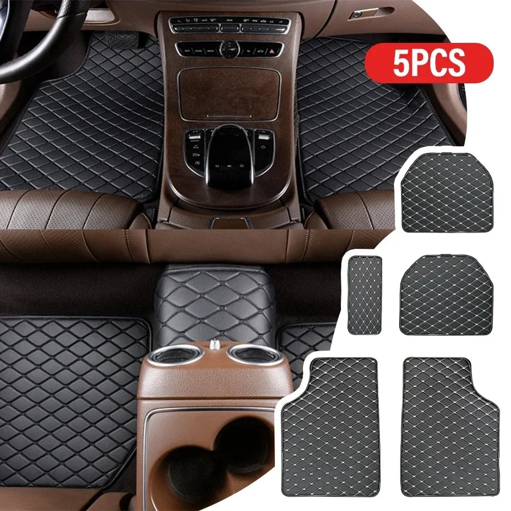 Juego universal de 5 alfombrillas de piel sintética impermeables para coche