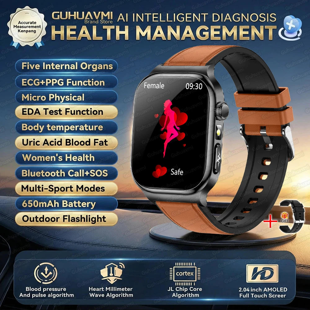 AMOLED Health Smartwatch with ECG, Blood Oxygen, Blood Pressure & Body Fat Tracking