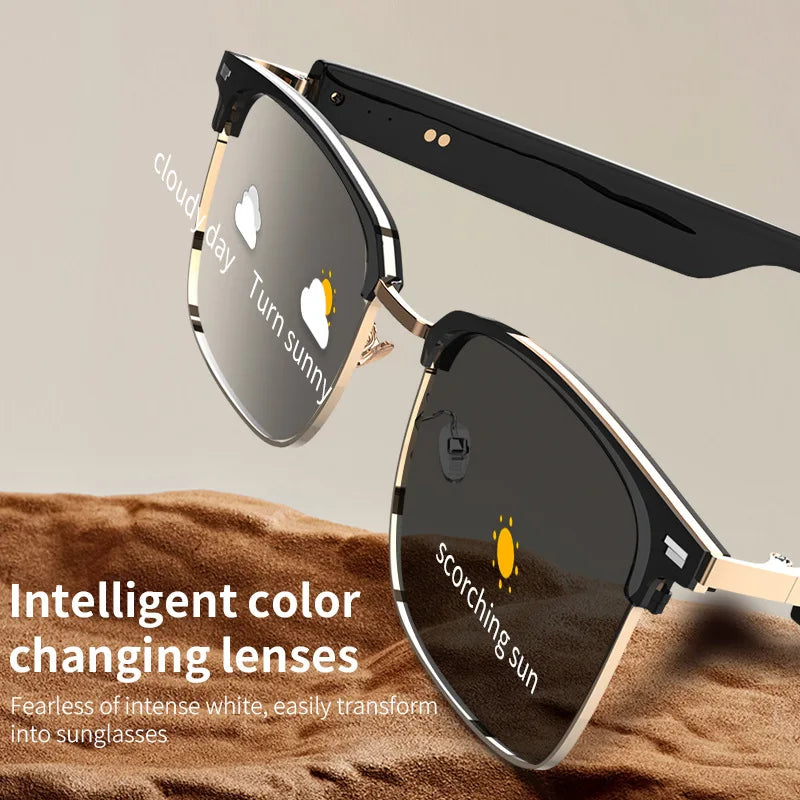 GS13 AI Smart Glasses Color-Changing Lenses Bluetooth Calling Outdoor Sports Photography Music Blue-Light Smart Sunglasses