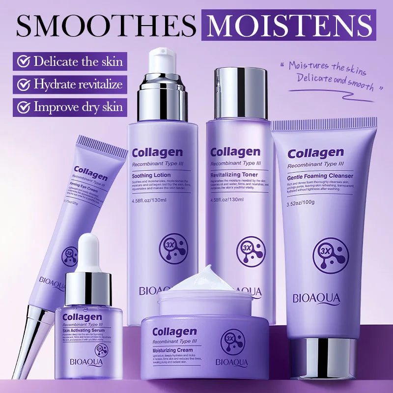 BIOAOUA Collagen Anti-Wrinkle Skincare Set – 6pcs with Eye Cream, Face Cream, Toner & Serum