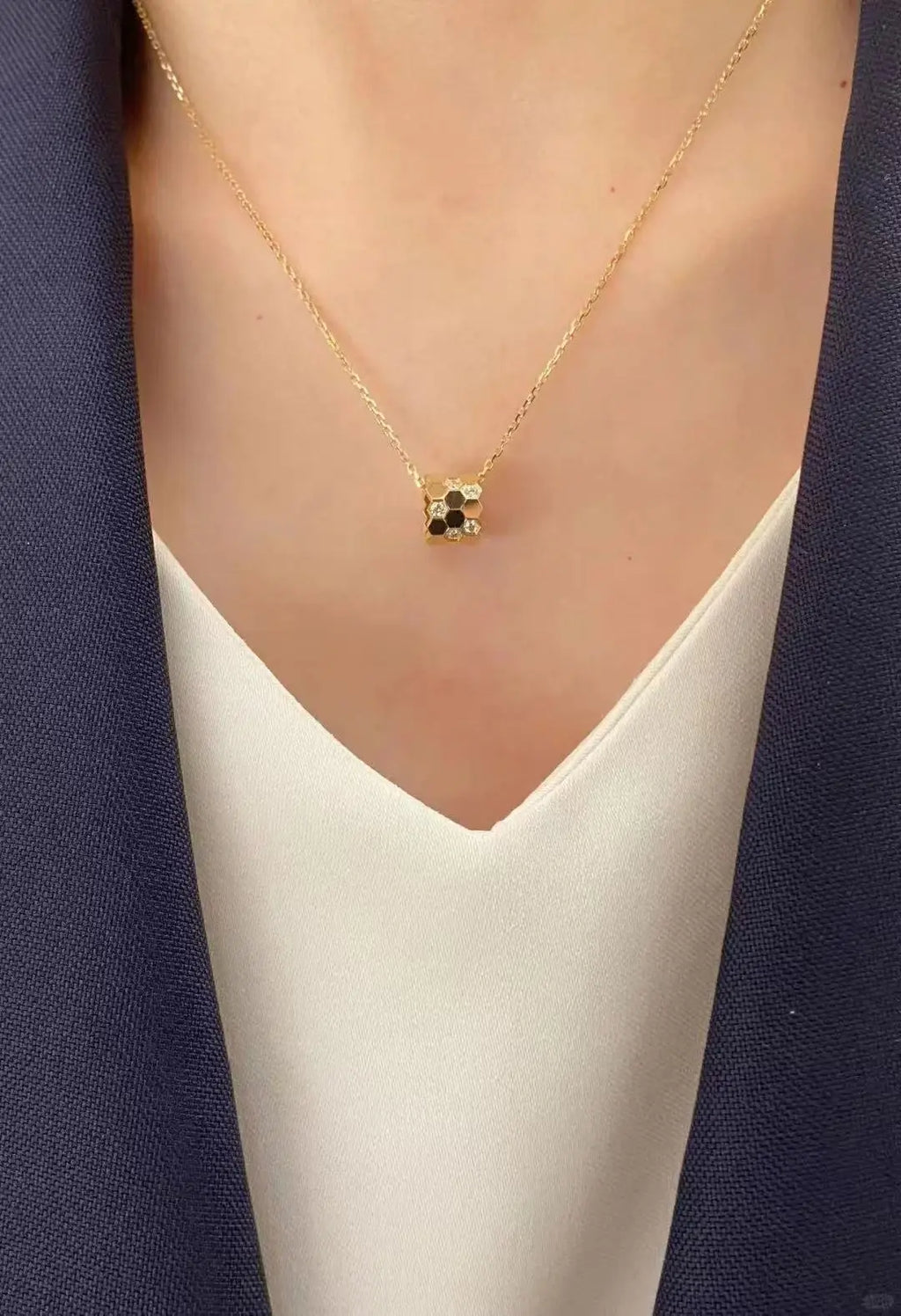 Honeycomb Design S925 Pure Silver Necklace With Diamond inlay, luxurious and Exquisite Women's Fashion Jewelry, Wedding Gift
