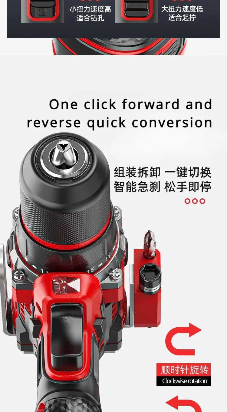 Brushless Cordless Impact Drill – Electric Screwdriver with Metal Chuck