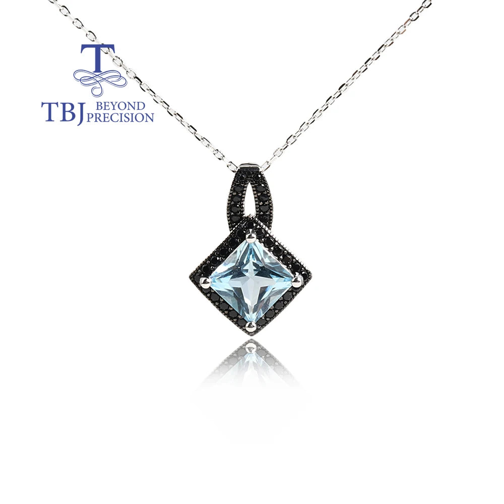 925 silver ring earrings pendant necklace natural sky blue Topaz real gemstone fine jewelry set for women's Daily and party wear