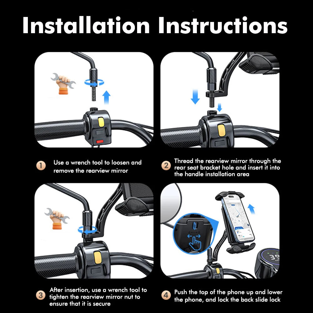 Bike Phone Holder Motorcycle Rearview Mirror Phone Mount Stand Bike Scooter Handlebar Cradle Clip Outdoor Navigation Universal