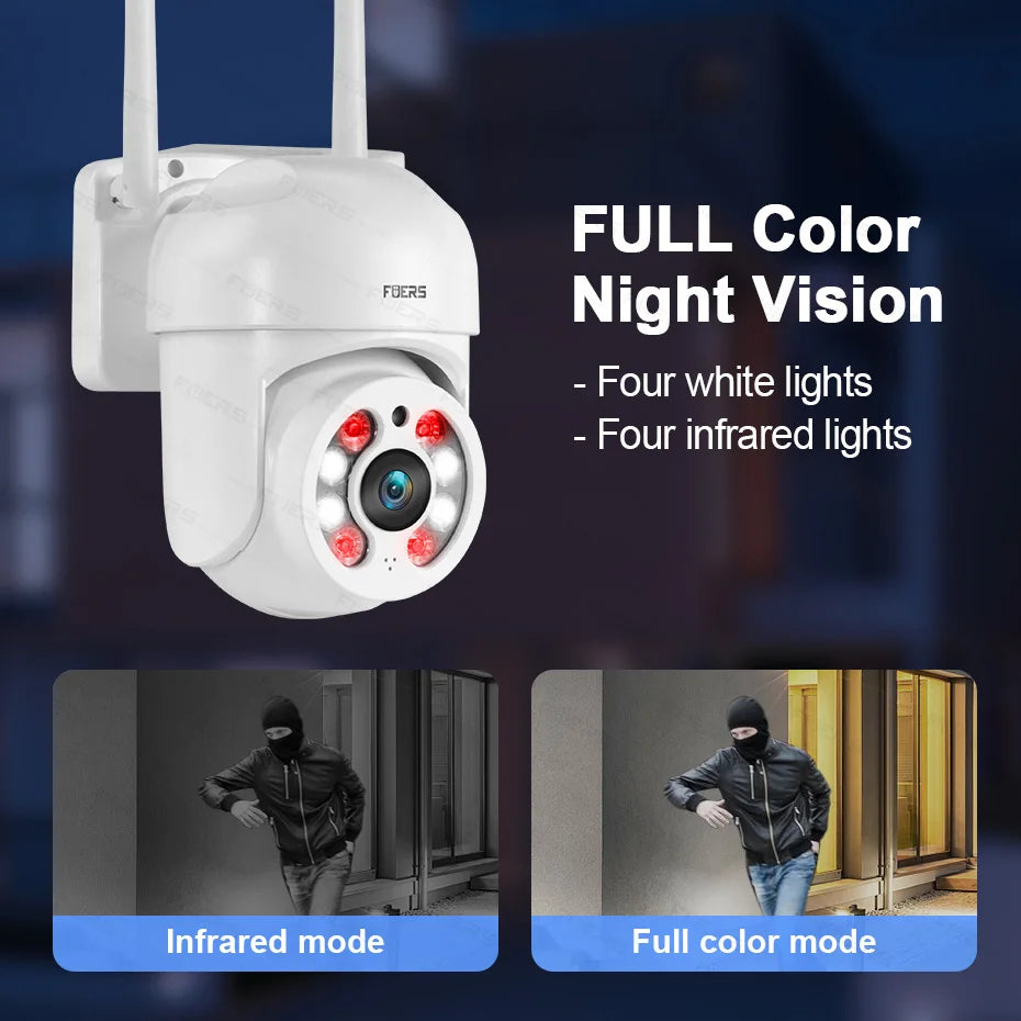 FUERS 3MP PTZ Outdoor WiFi Security Camera, 4X Zoom, AI Auto Tracking