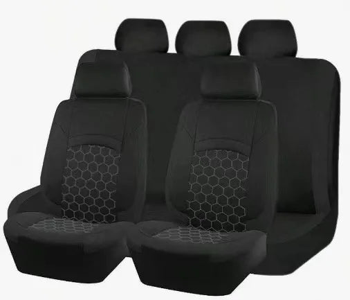 9PCS All-Season Universal Car Seat Covers, Honeycomb Embroidered Durable Polyester Fabric, Hand Washable Car Seat Covers