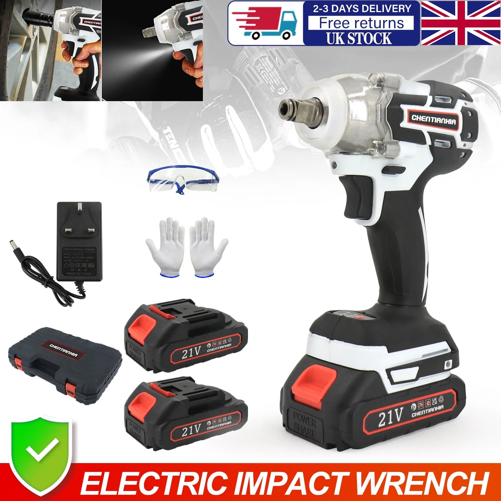 Cordless Electric Impact Wrench Set 380NM — Li-ion Battery High Power Driver with Toolbox