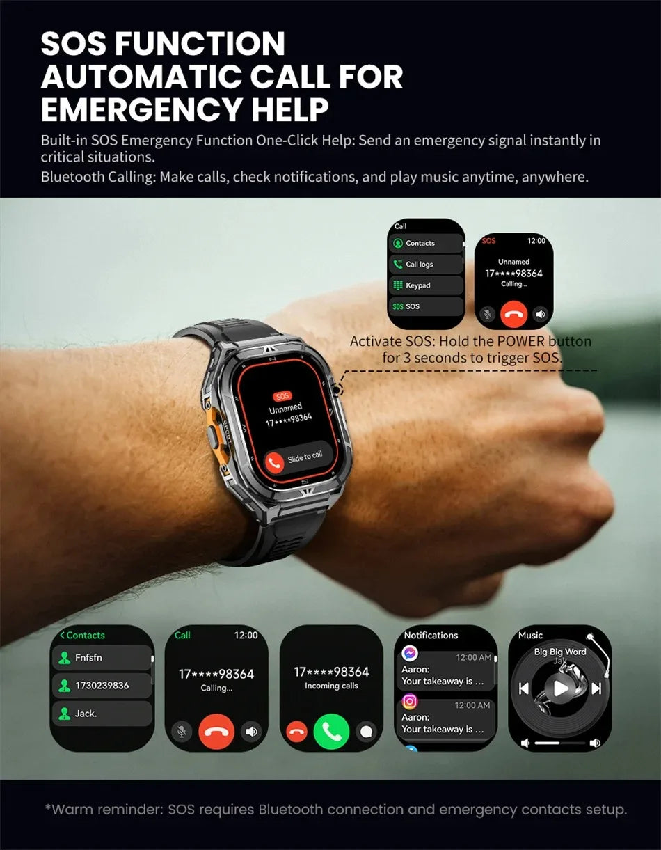 Men's GPS Smart Watch 1.96" AMOLED with Compass & Bluetooth Call