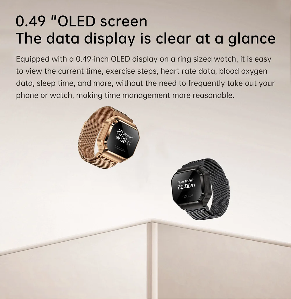 2026 New Smart Watch Ring 0.49" OLED Screen, Heart Rate Blood Oxygen Sleep Health Monitoring, 5ATM Waterproof, Multiple Sport