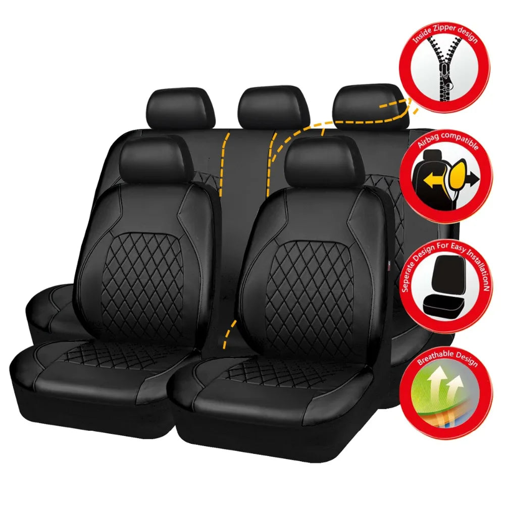 SEAMETAL Full-Surrouded Car Seat Cover Breathable Leatherette Seat Cushion Anti Scratch Seat Protector Cover for Sedan Suv Truck