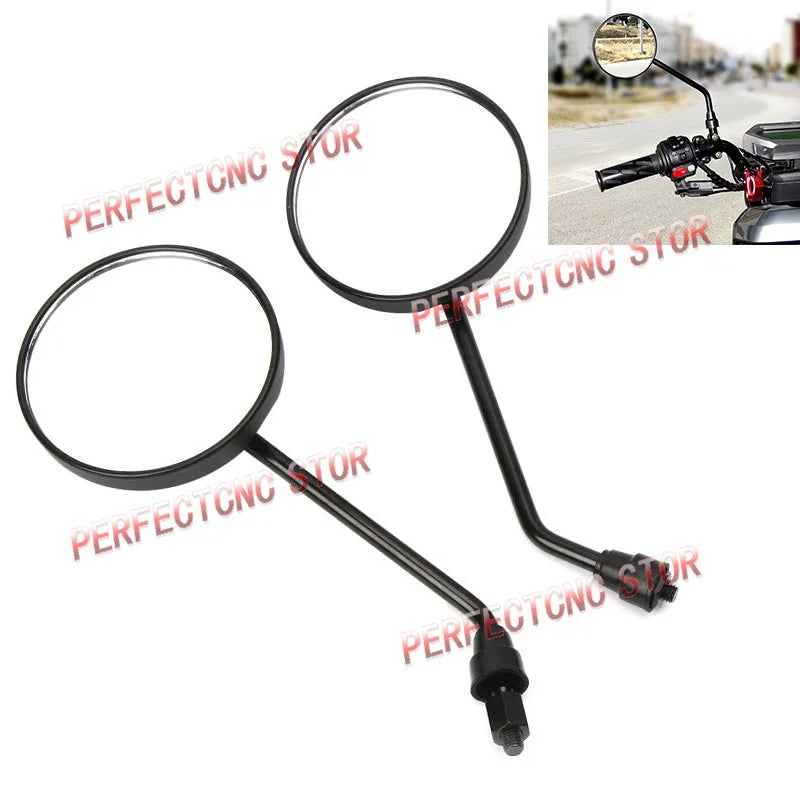 A Pair Black Motorcycle Scooter Mirrors Motorbike Rear View Mirror M8 M10 Round Oval Convex Mirror For Mountain Road Bike Moto