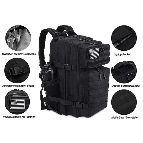 45L Tactical Backpack with Built-In Cooler Black