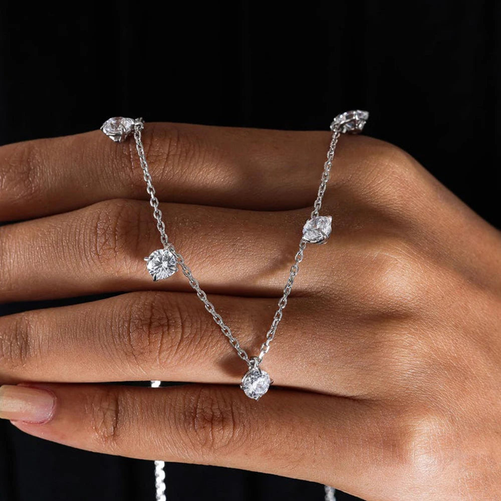 Collar de 8 piedras redondas de moissanita real para mujer con pequeños diamantes flotantes, cadena de plata S925, chapado en oro de 18 quilates, regalo de joyería