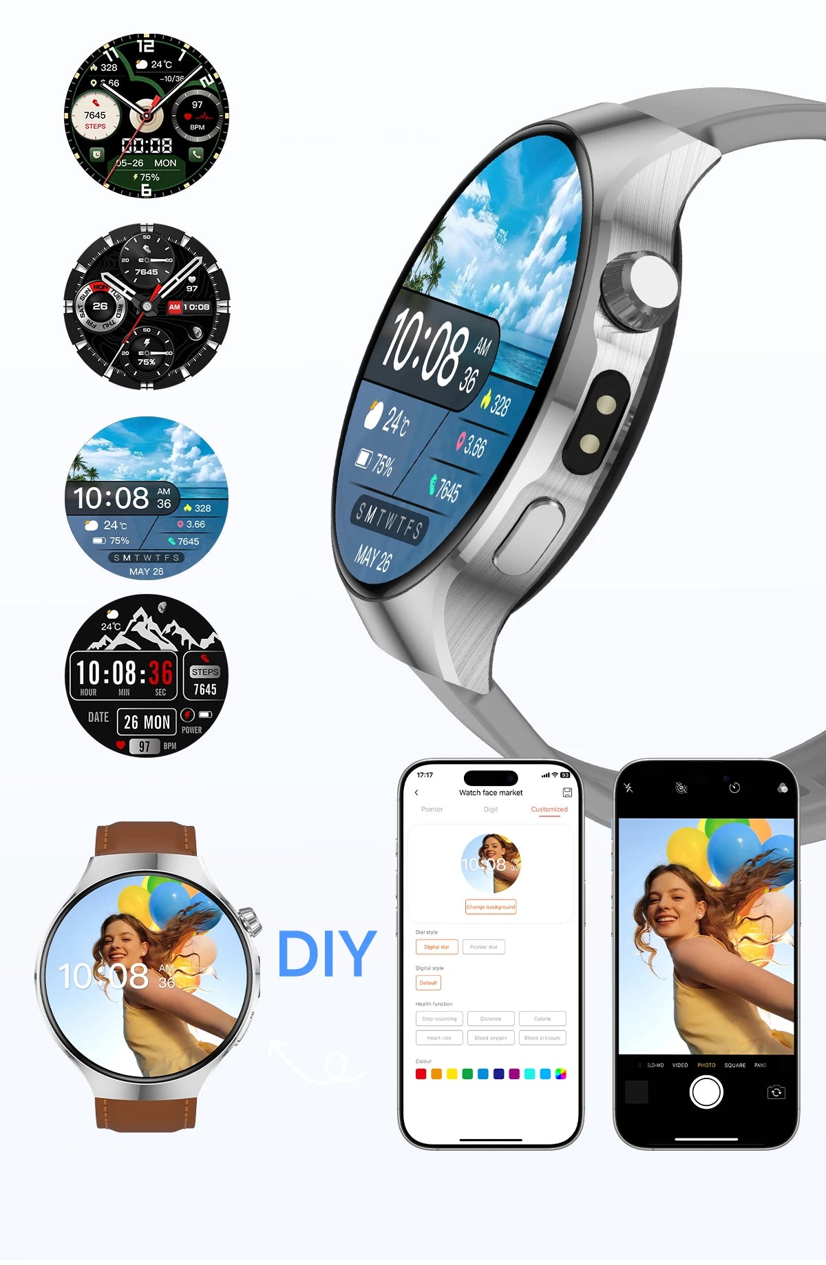 New Men's Smart Watch ,Health Monitor ,Bluetooth Call ,1000mAh Battery large battery,LED Flashlight ,100+Sport Mode Smart Watch