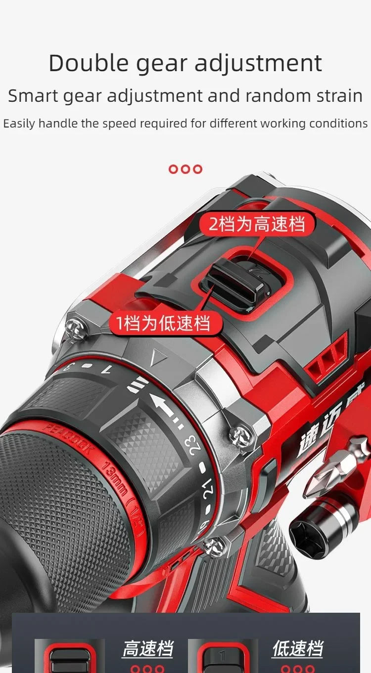 Brushless Cordless Impact Drill – Electric Screwdriver with Metal Chuck
