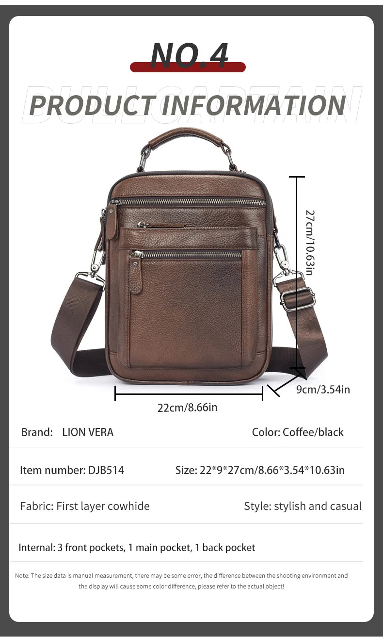 Men's Genuine Leather Shoulder Bag – Large Capacity Business Crossbody