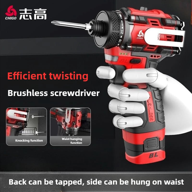 CHIGO 18V Brushless Cordless Drill Driver 80N.m — Li-ion Battery Included