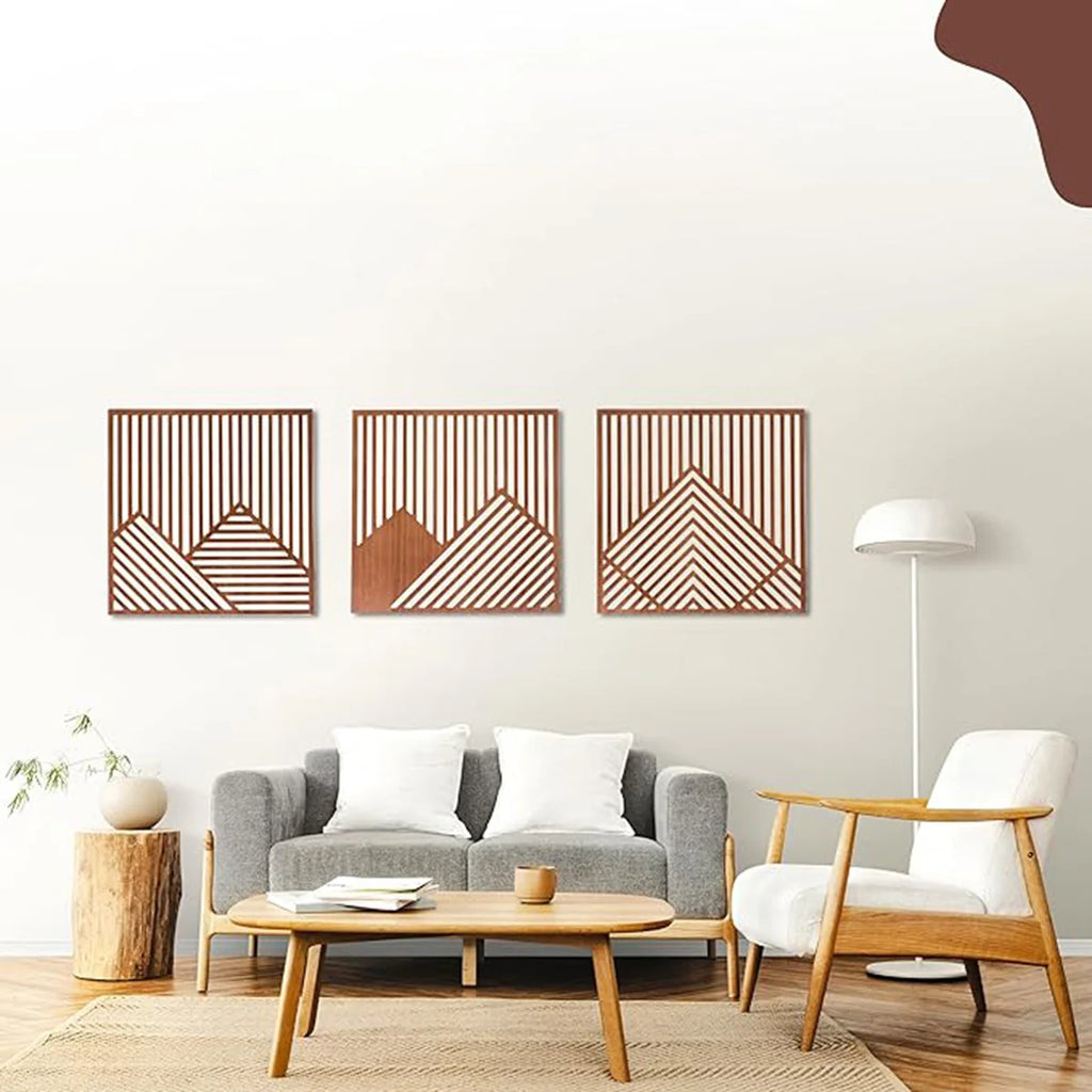 3-Piece Modern Wood Wall Art Set, Easy Install Home Decor for Living Room