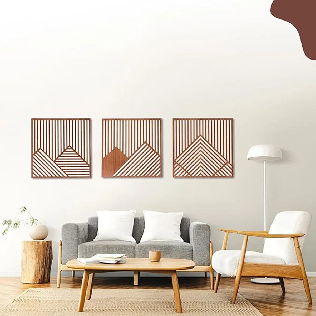 3-Piece Modern Wood Wall Art Set, Easy Install Home Decor for Living Room